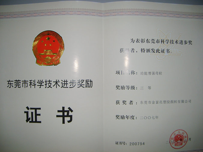 科學技術(shù)進步三等獎證書